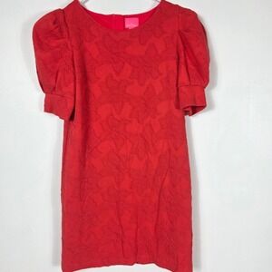Lilly Pulitzer Kids Red Textured Puff Sleeve‎ Dress Size 10 12